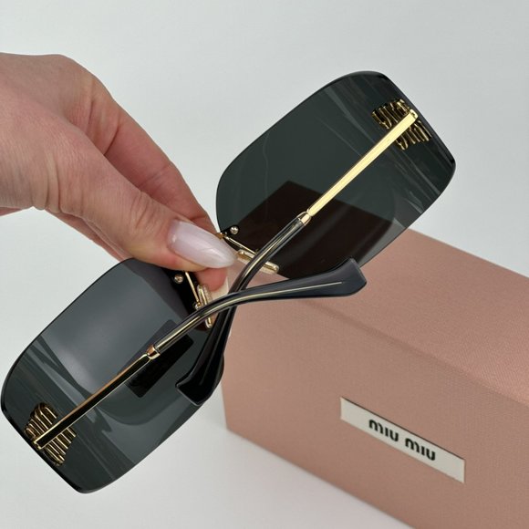 Miu Miu MU54YS 5AK5S0 BRAND NEW Sunglasses Gold Grey Wraparound Rimless Women